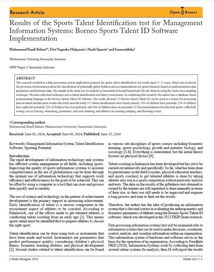Results of the Sports Talent Identification test for Management Information Systems